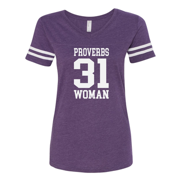 Proverbs 31 Women's Football V-Neck Fine Jersey Tee